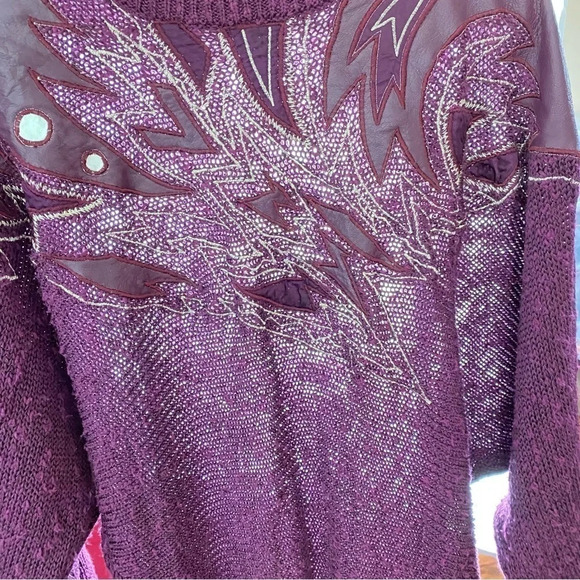 Vintage 80s 90s Retro Momcore Sweater Womens Medium Purple Leatger Embroidered - Picture 5 of 10